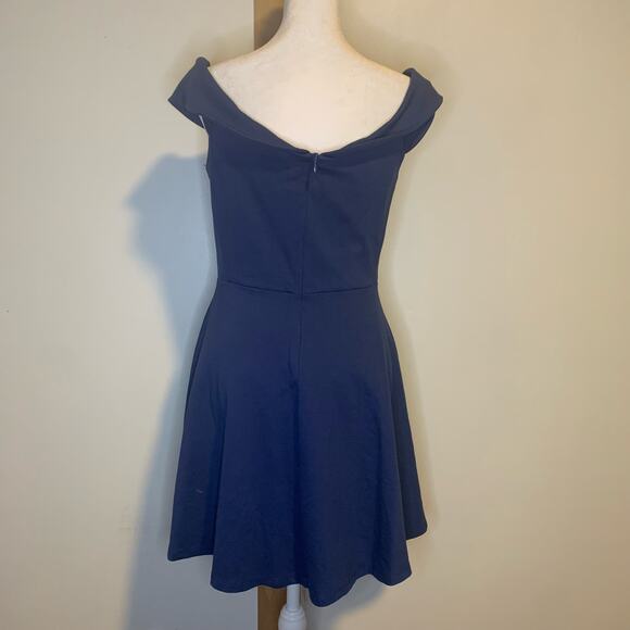 Lulu's Season of Fun blue off-the-shoulder fit & flair mini dress size M - Picture 5 of 13